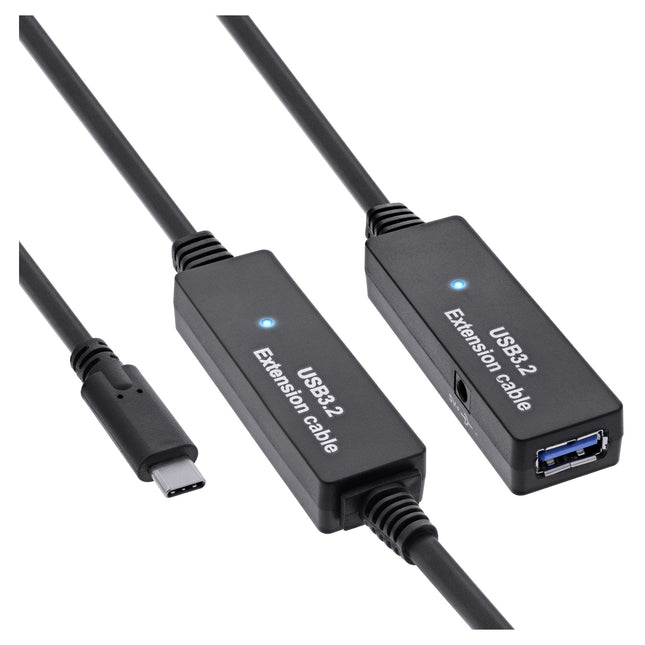 15 meter USB-C naar USB-A actieve verlengkabel – USB 3.0 - Zwart