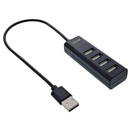 USB 2.0 4-poorts hub – USB-A mannelijk naar 4x USB-A vrouwelijk – 30 cm – zwart (slank ontwerp)