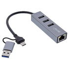 15 cm - USB-A / USB-C naar RJ45 + 3x USB-A adapter – USB 3.2 Gen.1 – Gigabit Ethernet – aluminium