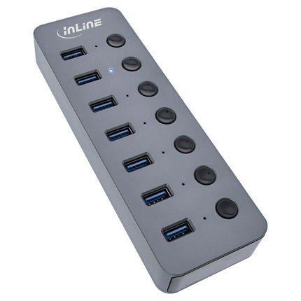 1 meter - USB 3.2 Gen.1 hub – 7 poorten – met individuele schakelaars – USB-A/USB-C – aluminium – externe voeding