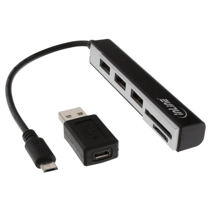 15 cm Micro USB OTG kaartlezer met 3-poorts USB hub