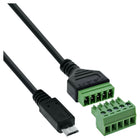 Micro USB aansluitblok – Micro USB stekker naar 5-polige schroefklem – inclusief 1 meter kabel