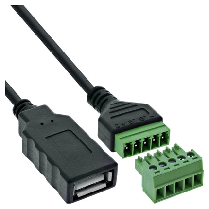 USB-A aansluitblok – USB-A aansluiting naar 5-polige schroefklem – inclusief 1 meter kabel