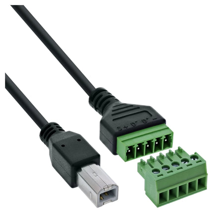 USB-B aansluitblok – USB-B stekker naar 5-polige schroefklem – inclusief 1 meter kabel