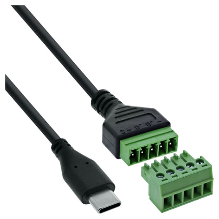 USB-C aansluitblok – USB-C stekker naar 5-polige schroefklem – inclusief 1 meter kabel
