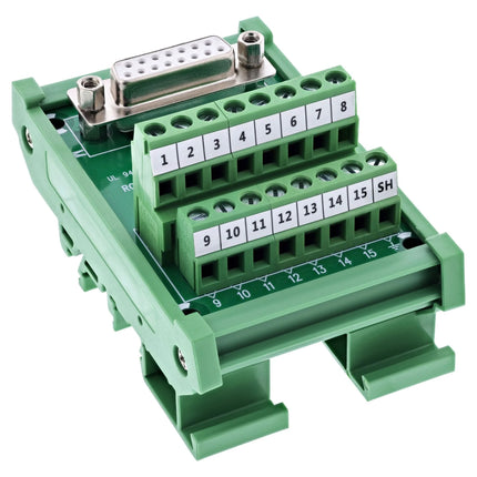D-Sub 15 aansluitblok – D-Sub 15 contactdoos naar schroefklem – DIN-railmontage