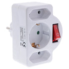 Wandcontactdoosadapter met schakelaar – 2x Euro + 1x Schuko - wit