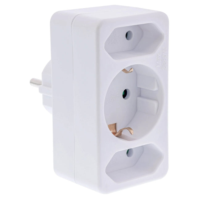 Wandcontactdoosadapter – 2x Euro + 1x Schuko - wit