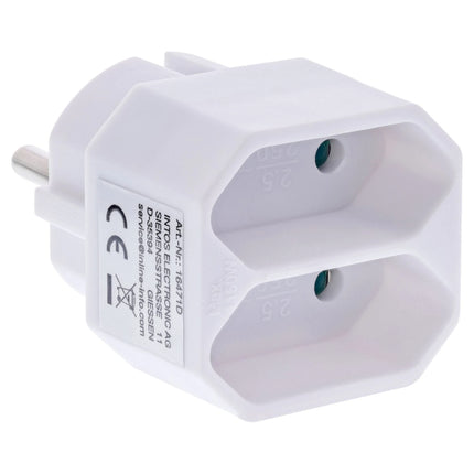 Stopcontactadapter – geaarde stekker naar 2x Euro-stopcontact - wit