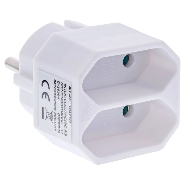 Stopcontactadapter – geaarde stekker naar 2x Euro-stopcontact - wit