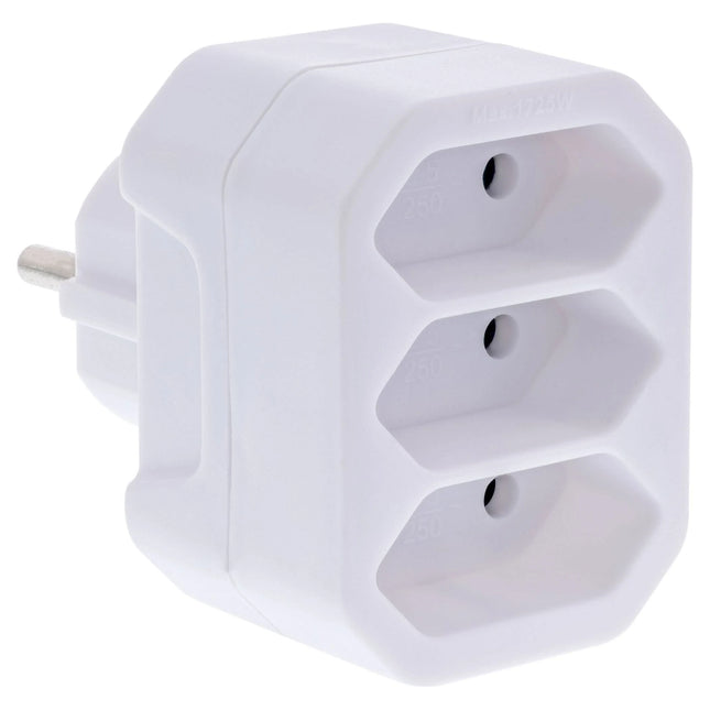 Stopcontactadapter – geaarde stekker naar 3x Euro-stopcontact - wit