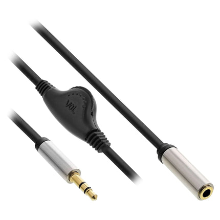 25 cm Slim audiokabel 3,5 mm M/F met volumeregeling - Zwart