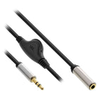 25 cm Slim audiokabel 3,5 mm M/F met volumeregeling - Zwart