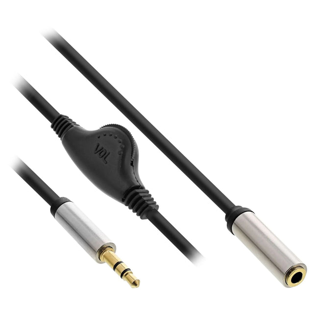 25 cm Slim audiokabel 3,5 mm M/F met volumeregeling - Zwart