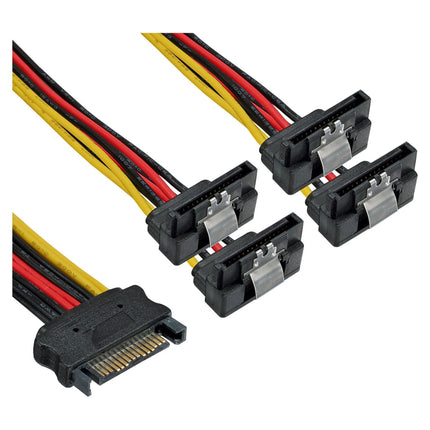 15 cm SATA voedingskabel 1x SATA female naar 4x SATA male – haakse connectoren met vergrendeling