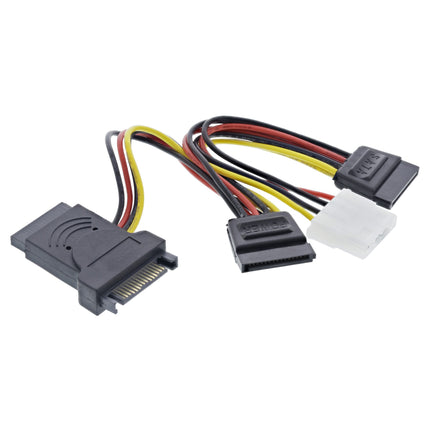 15 cm SATA-voedingssplitter met 2x SATA en 1x 4-pins Molex