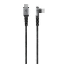 50 cm USB C naar USB C textielkabel -  90° haaks - 60 watt - grey/silver