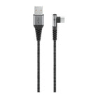 2 meter USB-C naar USB-A textielkabel met metalen stekkers – haaks (90°) – zwart/grijs