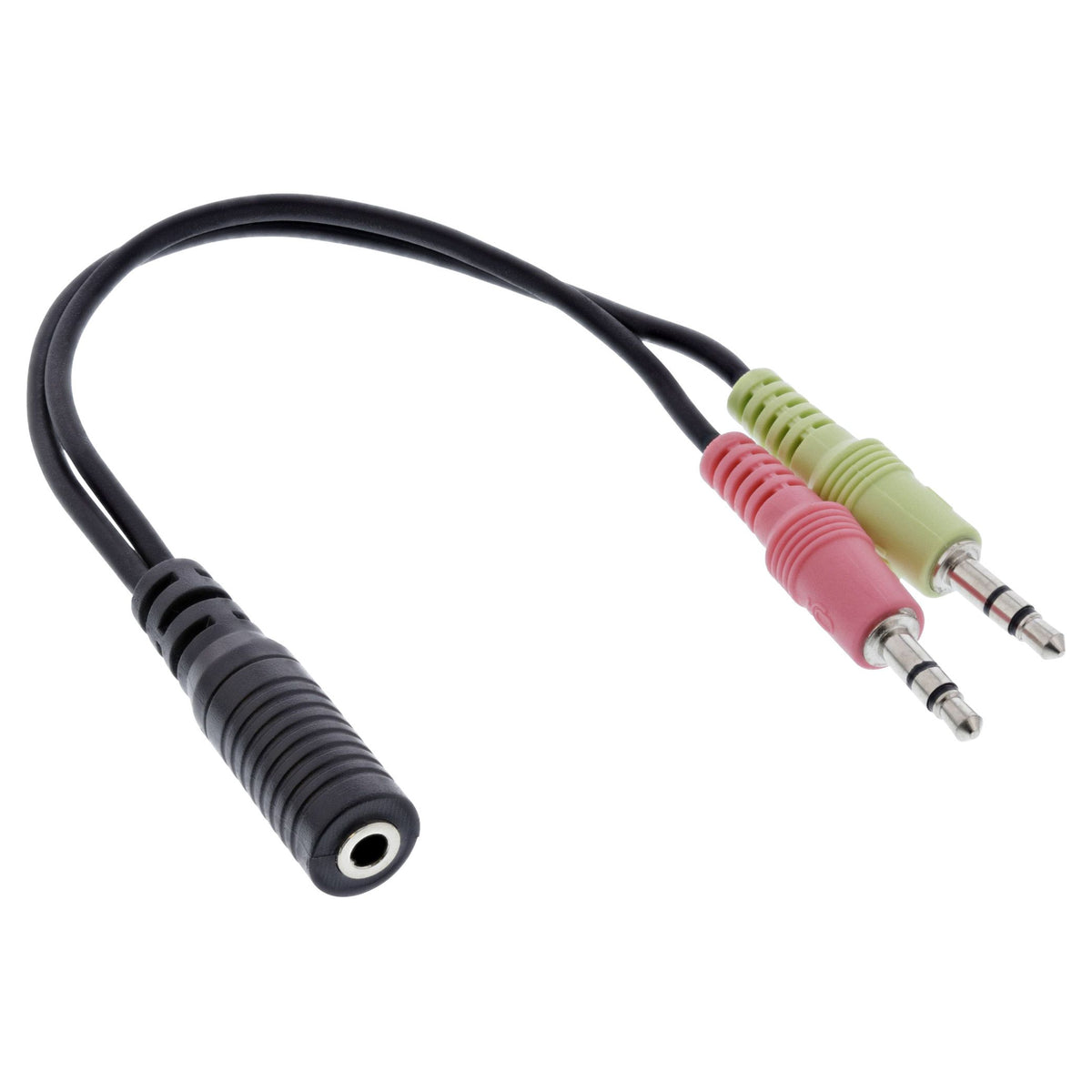 15 cm InLine headset adapterkabel – 3,5 mm jack female naar 2× jack male – OMTP - Zwart
