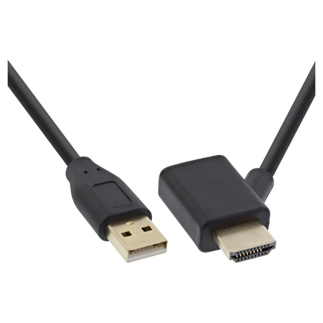 50 cm HDMI-adapter M/V met USB-A-voedingsinjector - Zwart