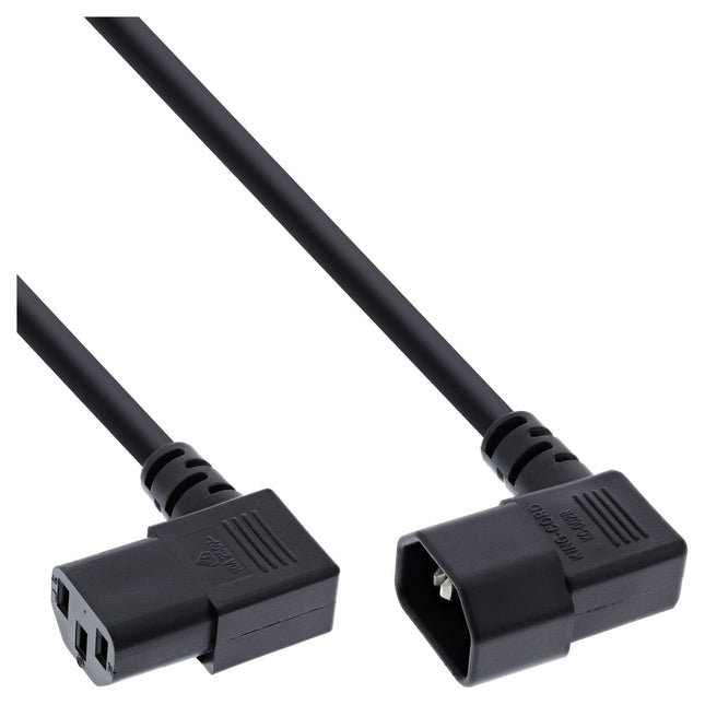 1 meter Voedingskabel IEC-C13 naar IEC-C14 haaks – zwart