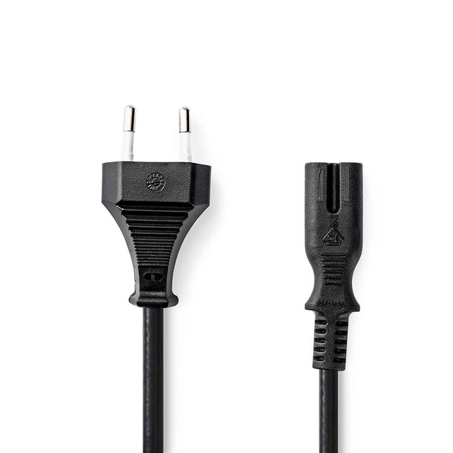 1 meter Euro voedingskabel – Euro male naar IEC C7 - zwart - koper
