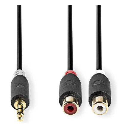 20 cm 3,5 mm jack naar 2x RCA (tulp) stereo adapterkabel - zwart - verguld
