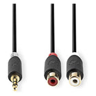 20 cm 3,5 mm jack naar 2x RCA (tulp) stereo adapterkabel - zwart - verguld