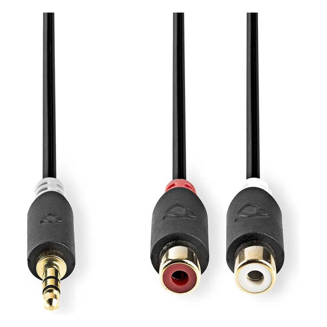 20 cm 3,5 mm jack naar 2x RCA (tulp) stereo adapterkabel - zwart - verguld