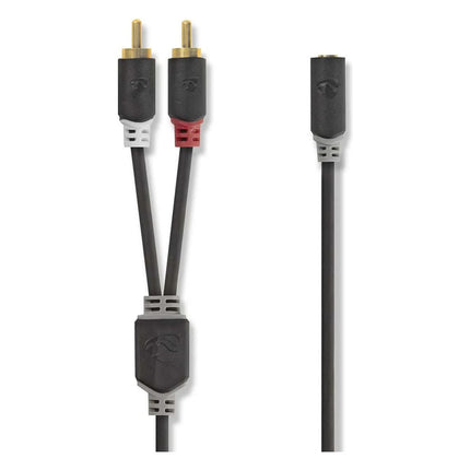 20 cm 2x RCA (tulp) naar 3,5 mm jack stereo adapterkabel - zwart
