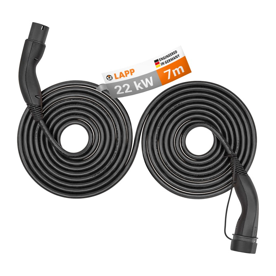 7 meter LAPP HELIX Type 2 laadkabel – 22 kW – 32 A – 3-fase – zwart