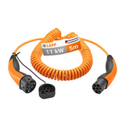 5 meter LAPP Type 2 spiraal-laadkabel – 11 kW – 20 A – 3-fase – oranje