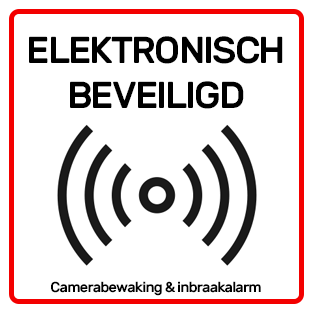 Sticker -  elektronisch beveiligd - camerabewaking en inbraakalarm - 5,5x5,5 cm