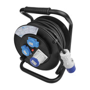 25 meter ProPlus CEE camping kabelhaspel – 2× Schuko + CEE – 1,5 mm² - Zwart