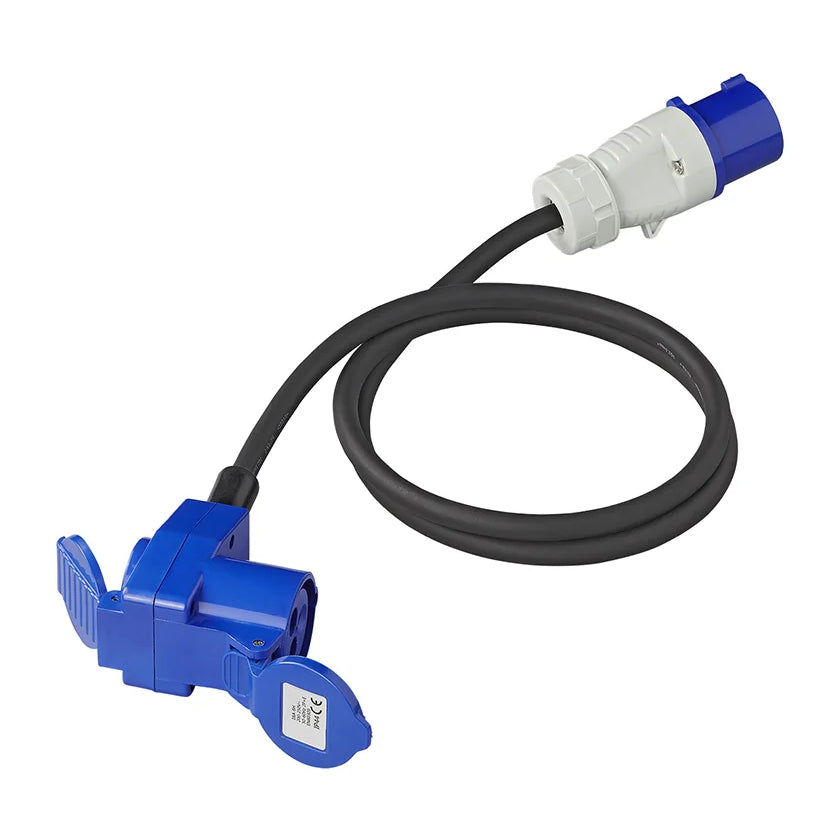1,5 meter ProPlus CEE verloopkabel – haakse CEE-contra + Schuko – 16 A - Zwart