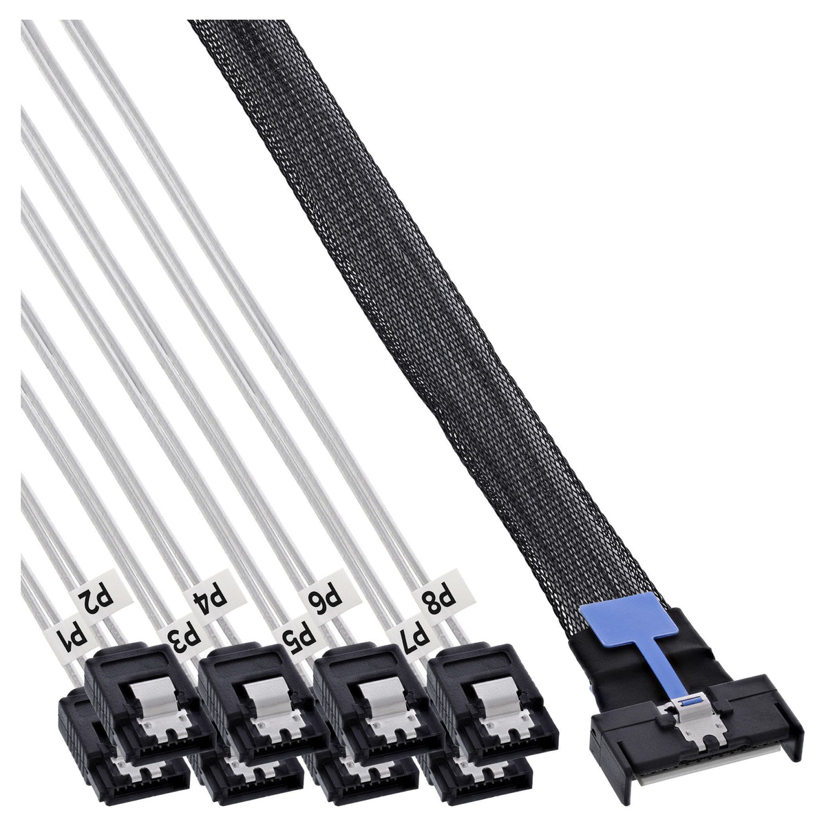 50 cm InLine MCIO x8 naar 8x SATA breakoutkabel – SFF-TA-1016 – Zwart