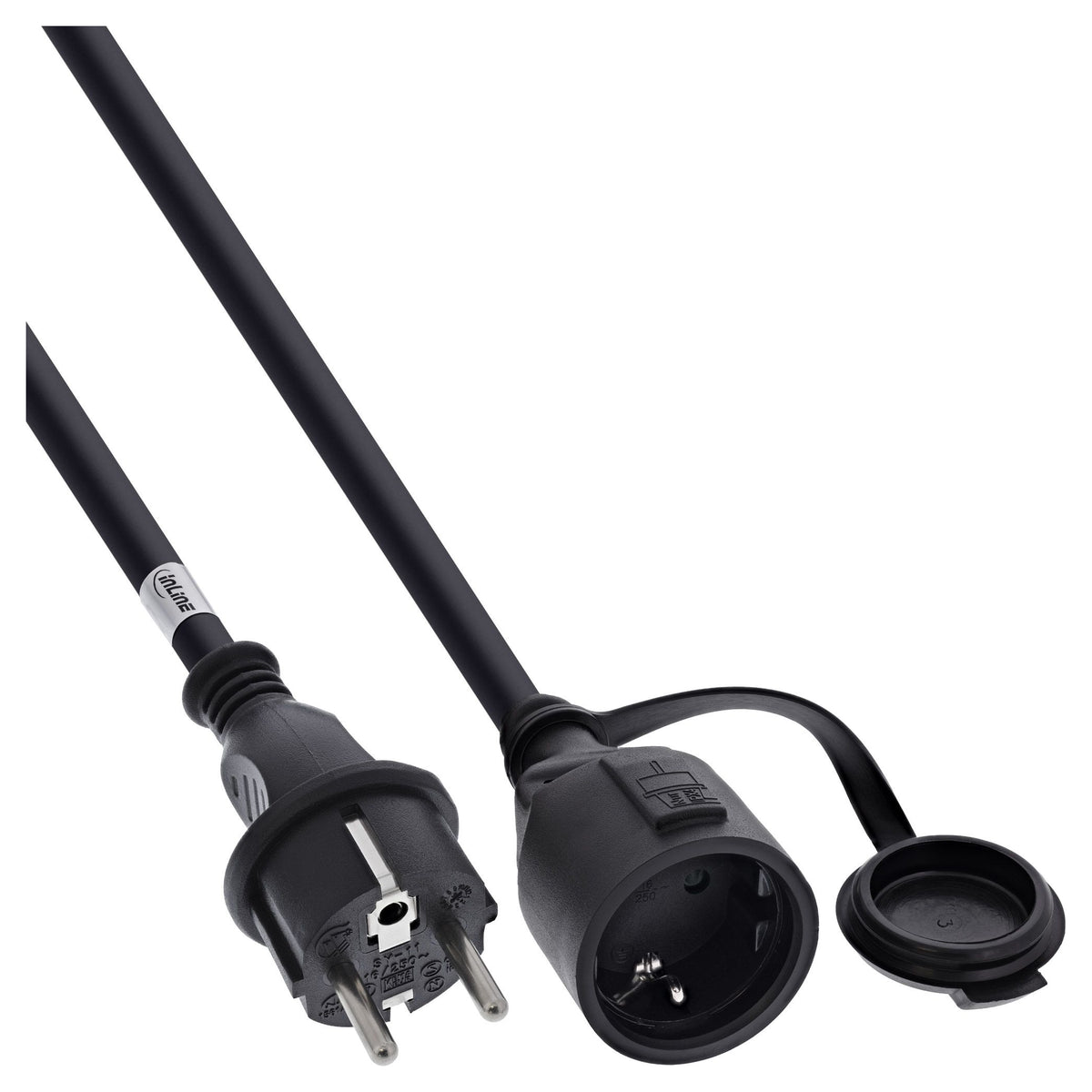 5 meter InLine verlengkabel – Schuko – IP44 – voor buitengebruik - Zwart