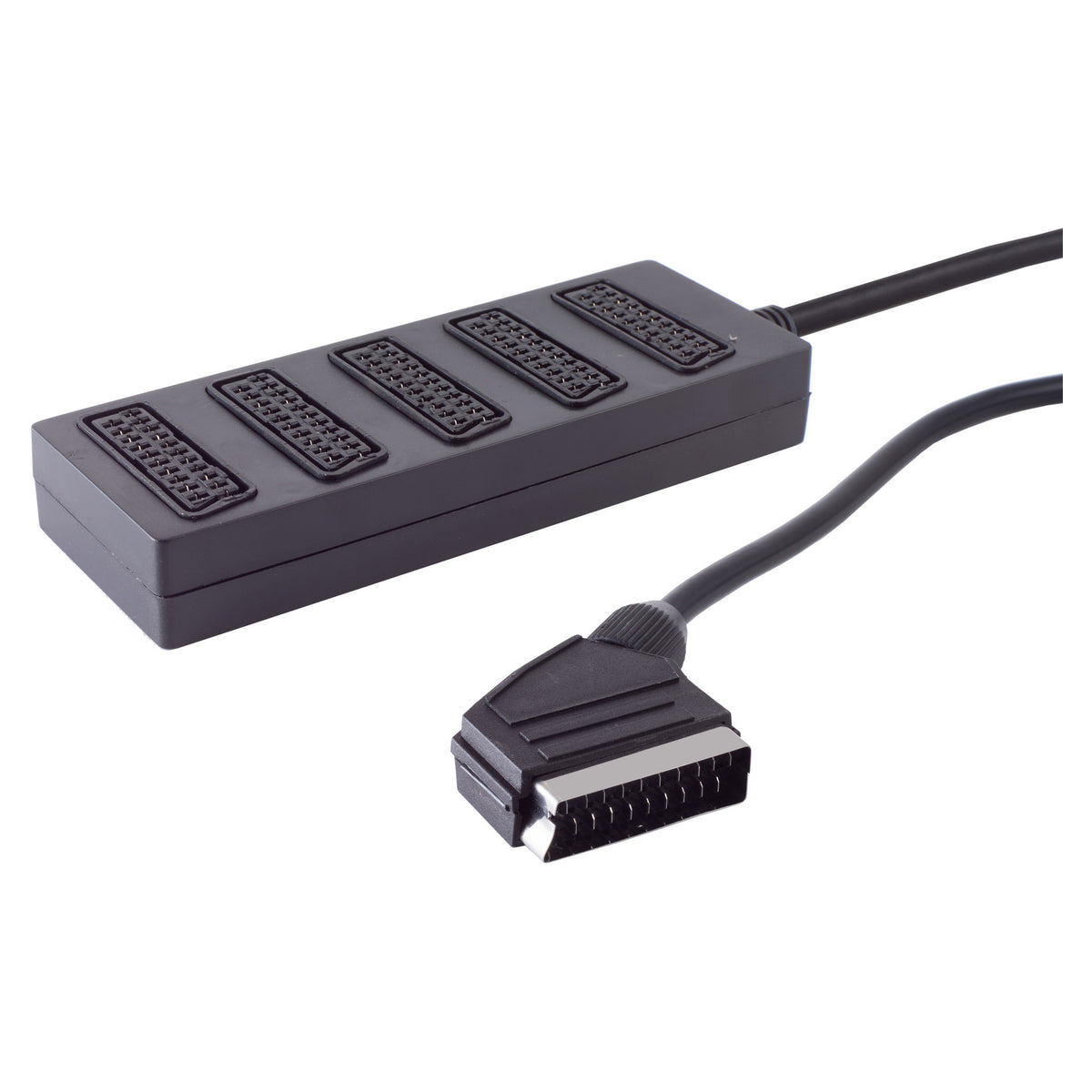 50 cm S/CONN SCART-verdeler – 1× male naar 5× female – volledig doorgeschakeld - Zwart