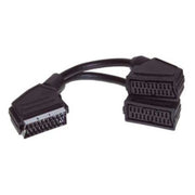 20 cm S-conn SCART-verdeler – 1× male naar 2× female – volledig doorgeschakeld - Zwart