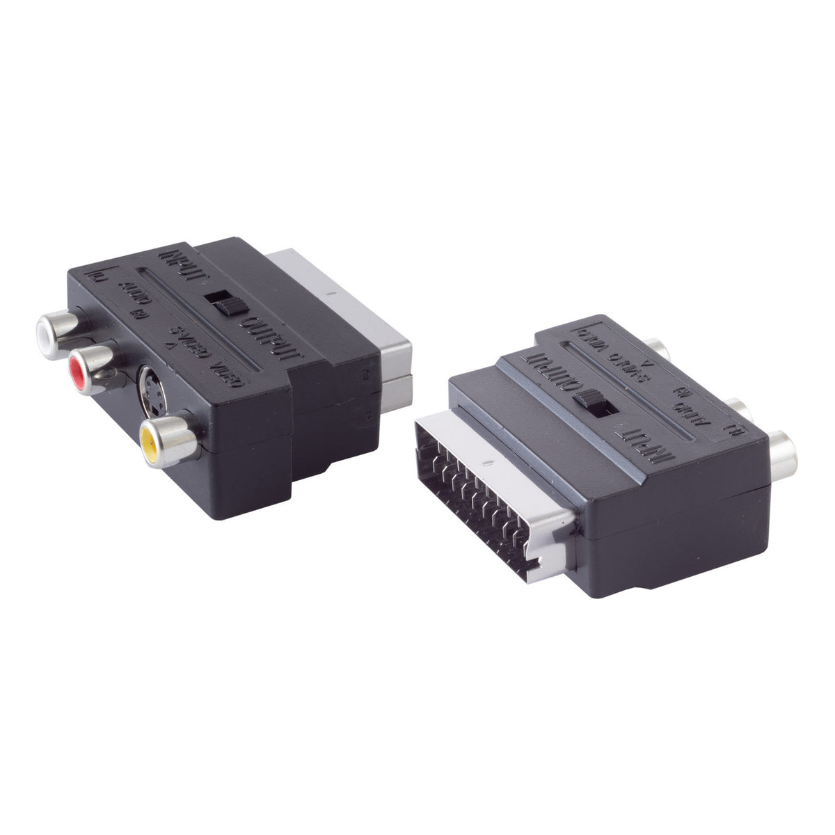 S-conn SCART-adapter – 3× RCA en S-Video – IN/OUT-schakelaar