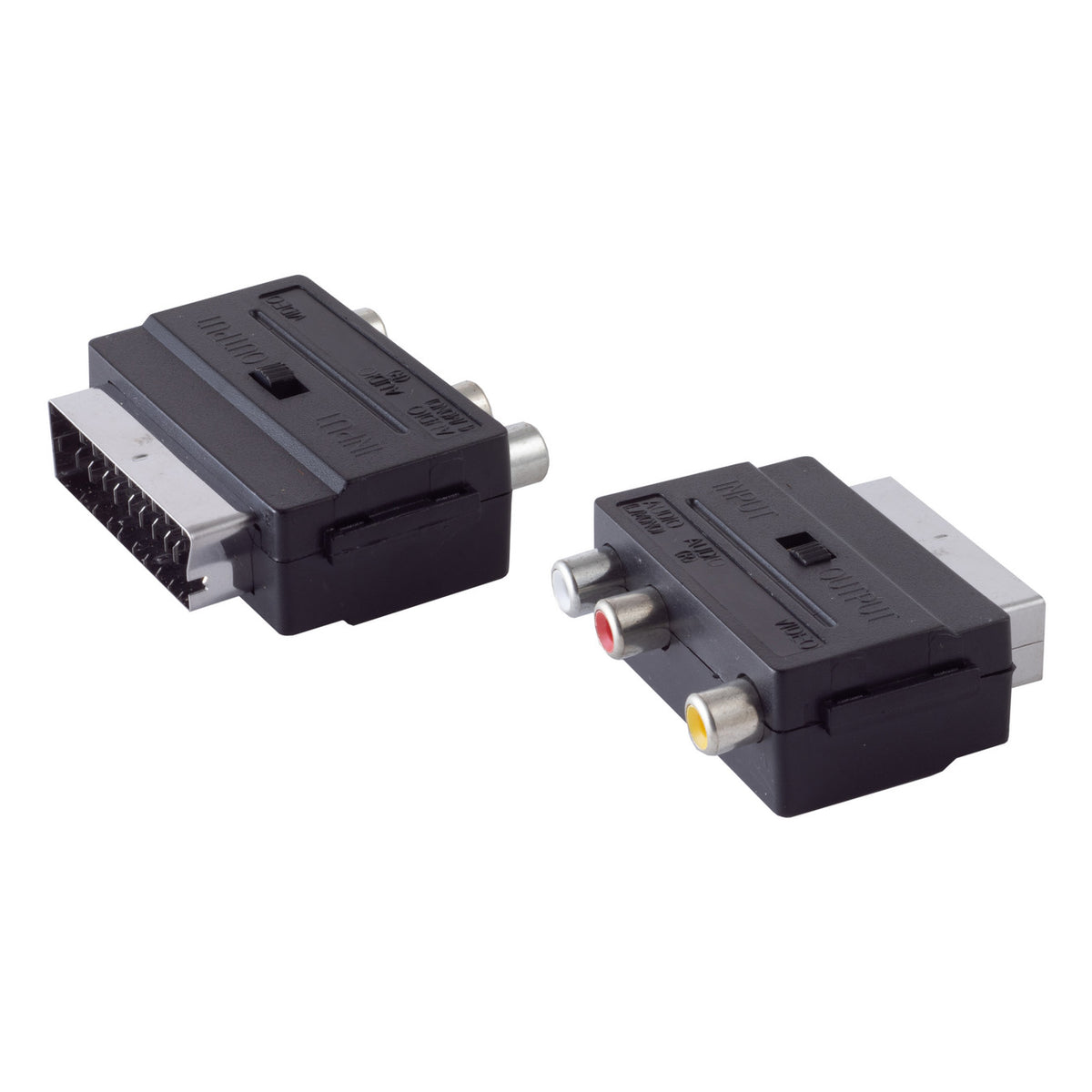 S-conn SCART-adapter – 3× RCA – IN/OUT-schakelaar