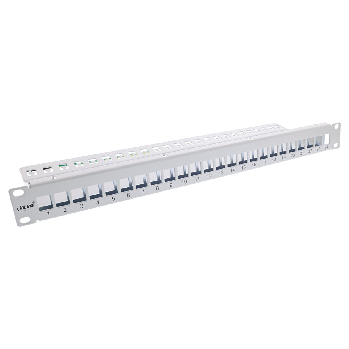 InLine leeg patchpanel 19 inch 1U – 24 poorten – korte inbouwdiepte – lichtgrijs