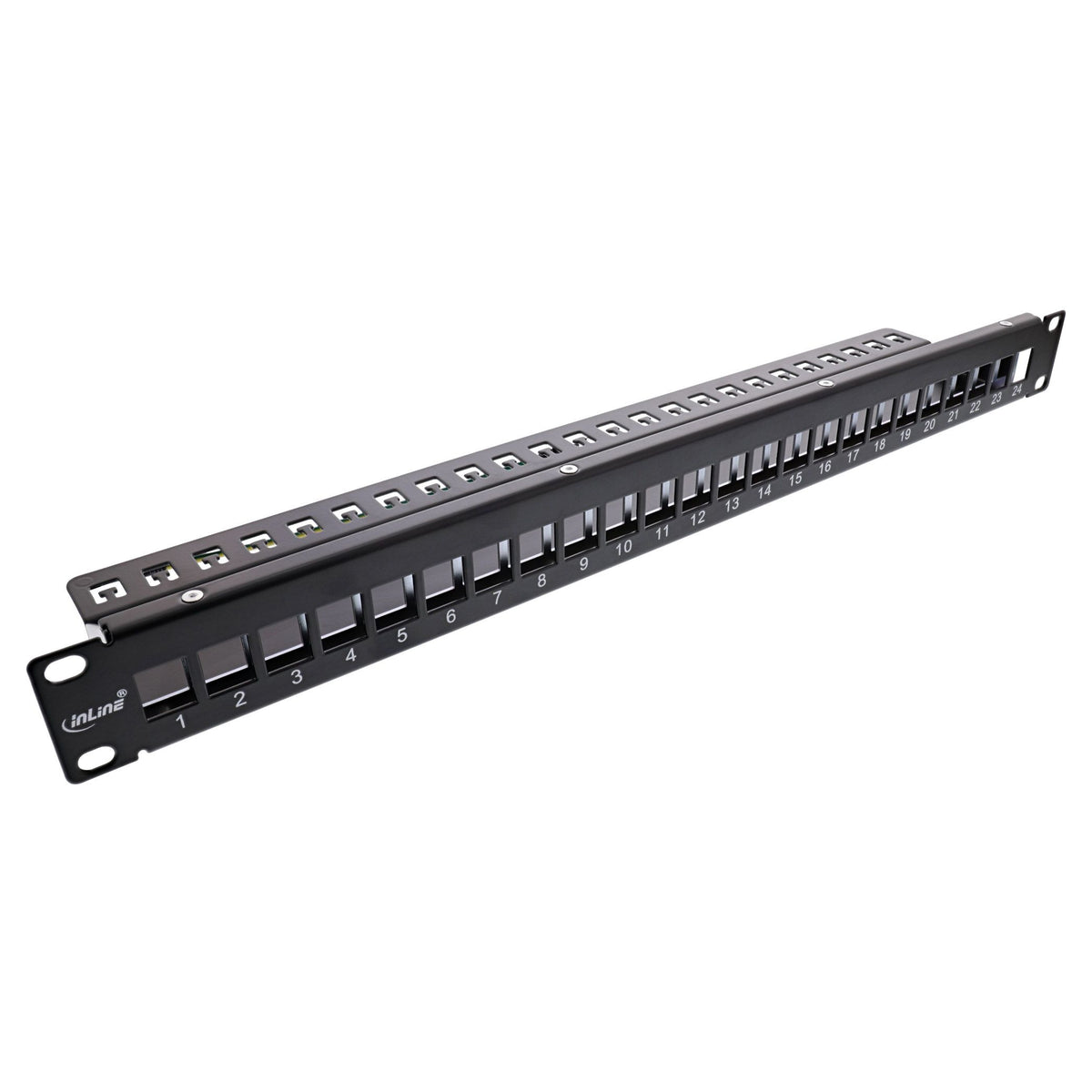 InLine leeg patchpanel 19 inch 1U – 24 poorten – korte inbouwdiepte – zwart