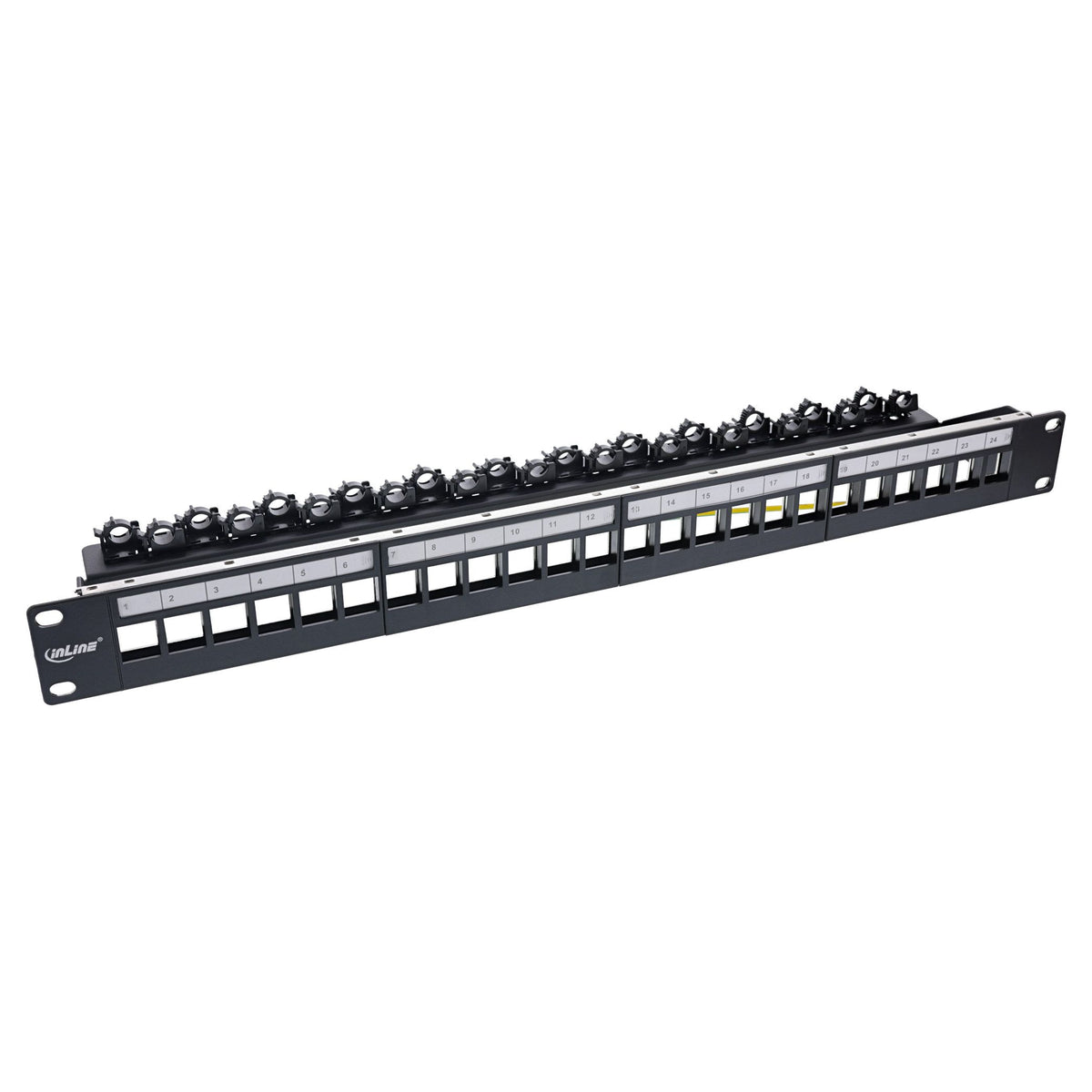 InLine leeg patchpanel 19 inch 1U – 24 poorten – met kabelmanagement – zwart