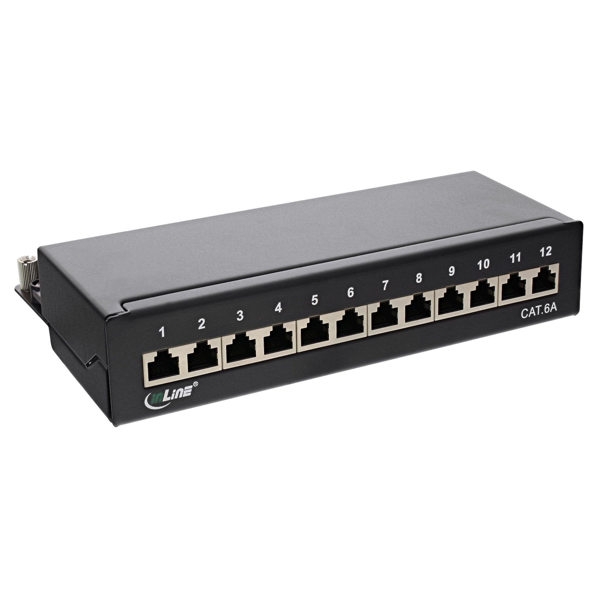 InLine Cat.6A patchpanel 12-poorts – RJ45 – LSA – tafel-, wand- en DIN-railmontage – zwart