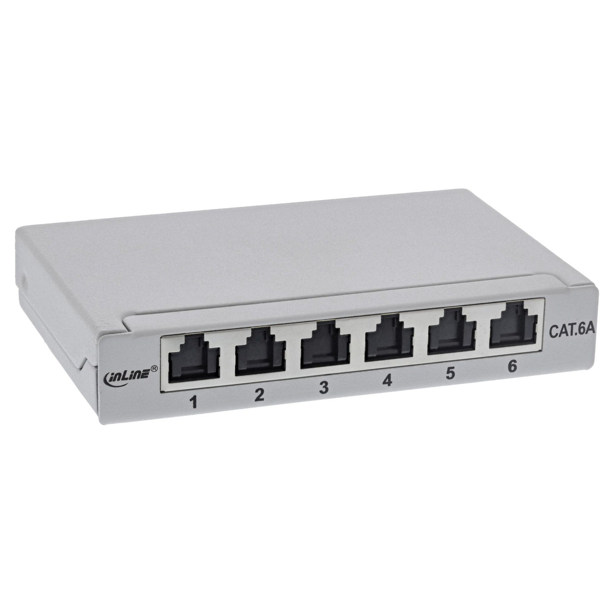 InLine Cat.6A patchpanel 6-poorts – tafel-, wand- en DIN-railmontage – lichtgrijs