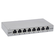 InLine Cat.6A patchpanel 8-poorts – tafel-, wand- en DIN-railmontage – lichtgrijs