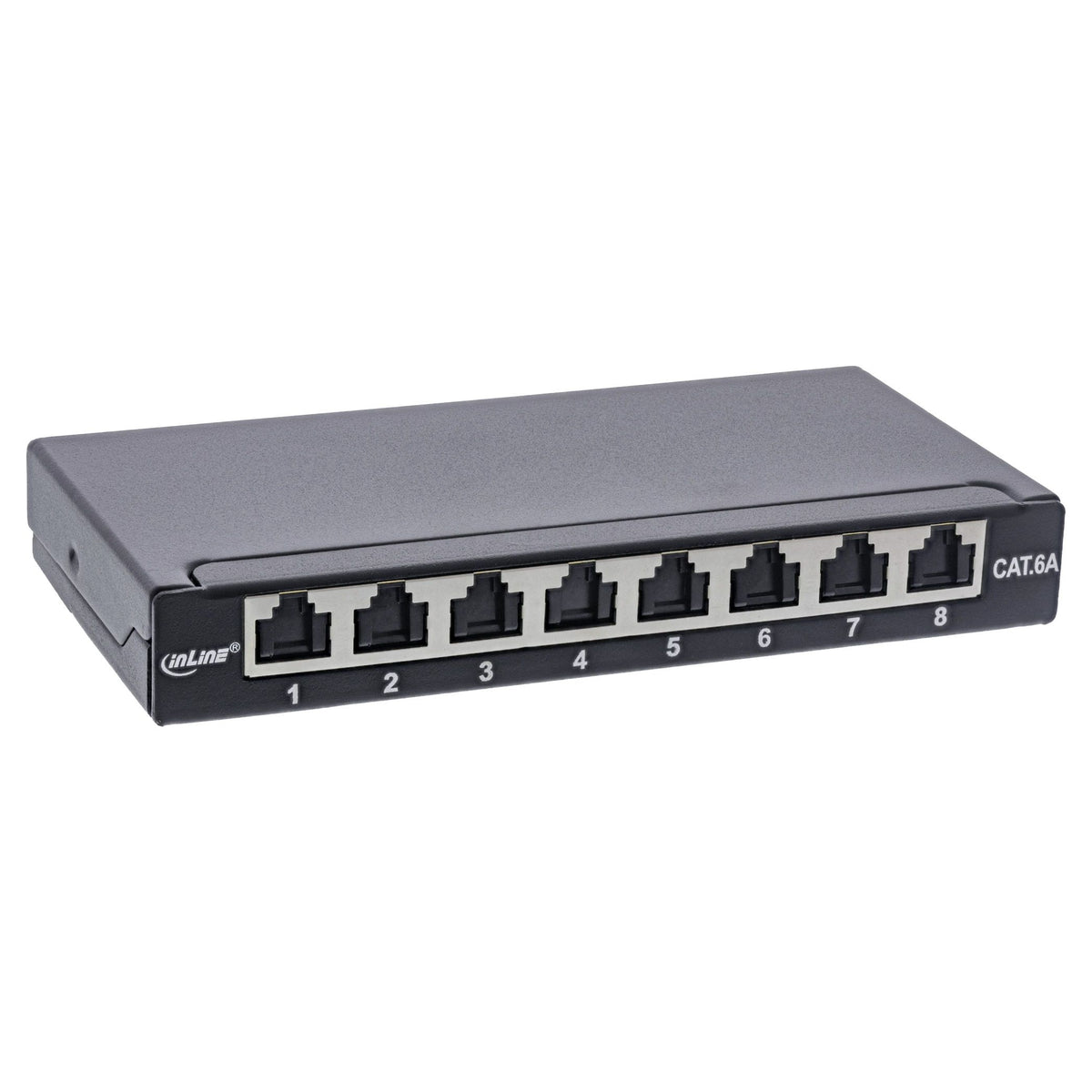 InLine Cat.6A patchpanel 8-poorts – tafel-, wand- en DIN-railmontage – zwart