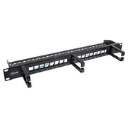 InLine Keystone patchpanel 16-poorts – 19 inch 1U – met kabelgeleiders – zwart