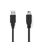 1 meter Nedis USB 2.0-kabel – USB-A naar Mini-B 5-pins – zwart
